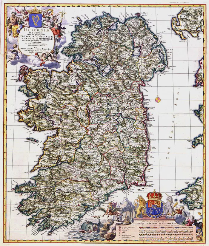 Map of Ireland published by Nicolaes Visscher II about 1689 Map of Ireland published by Nicolaes Visscher II about 1689