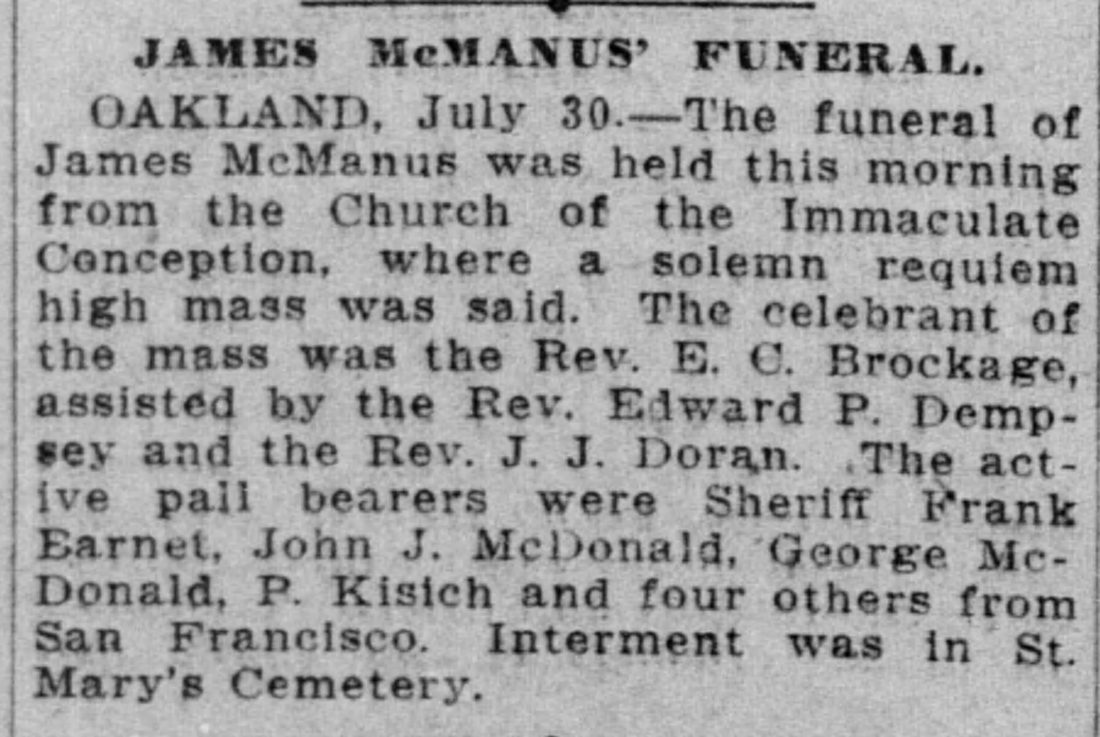 James McManus’s funeral and interment, July 1906