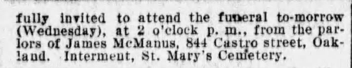 James McManus’s funeral parlors at 844 Castro Street, 1905