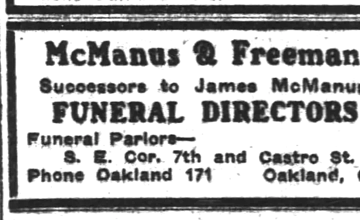 McManus & Freeman advertisement identifying the firm as successors to James McManus; issue date pending.
